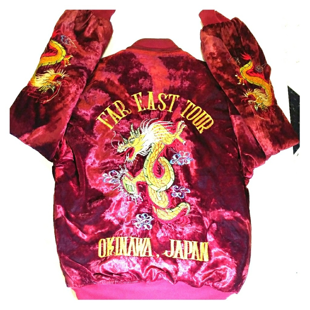 Vintage Army Okinawa Japan Red Velvet Jacket